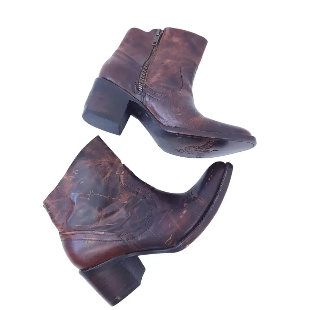Freebird Leather Boots Sz 7 Salt Side Zip Brown Distressed Festival Boho Boots